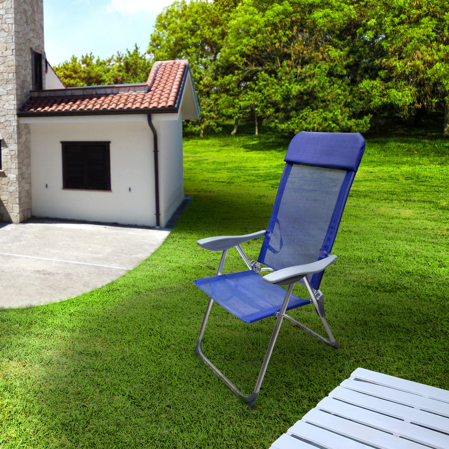 Silla Playa Estructura Aluminio, Reclinable 5 Posiciones, Silla Multiposición, Silla Con Reposabrazos