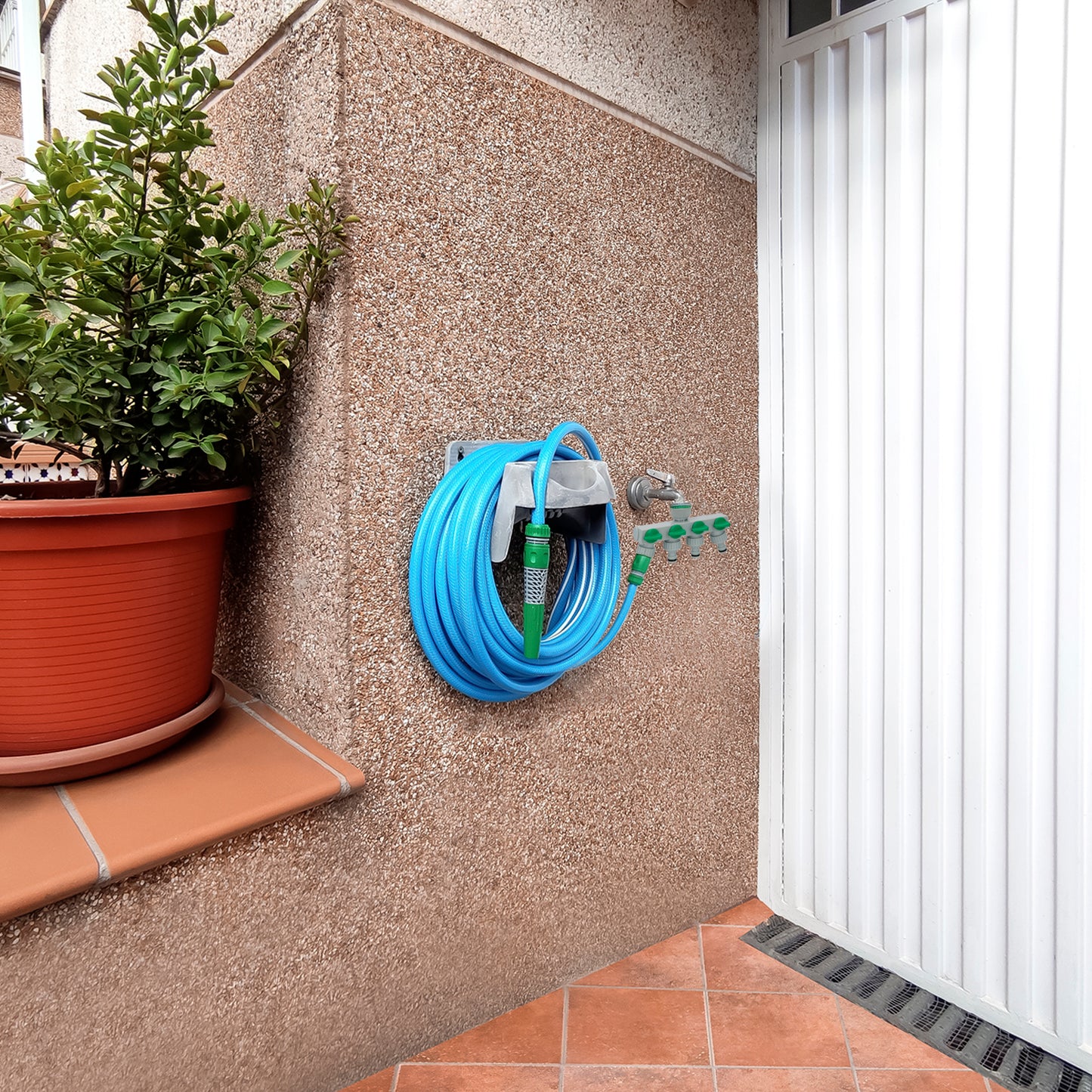Adaptador Manguera Plastico 3/4" - 1" 4 Vias, Distribuidor 4 vias, Divisor Manguera, Ajuste Independiente, Tomas 1/2+Adaptador
