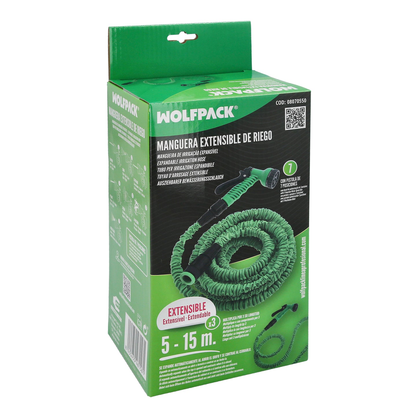 Manguera Extensible Riego 5 a 15 Metros Con Pistola De 7 Posiciones