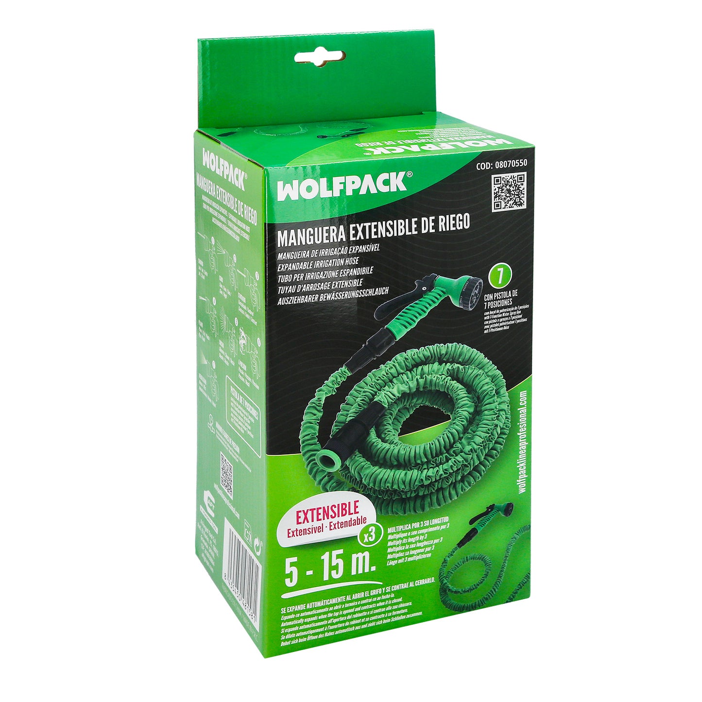 Manguera Extensible Riego 5 a 15 Metros Con Pistola De 7 Posiciones