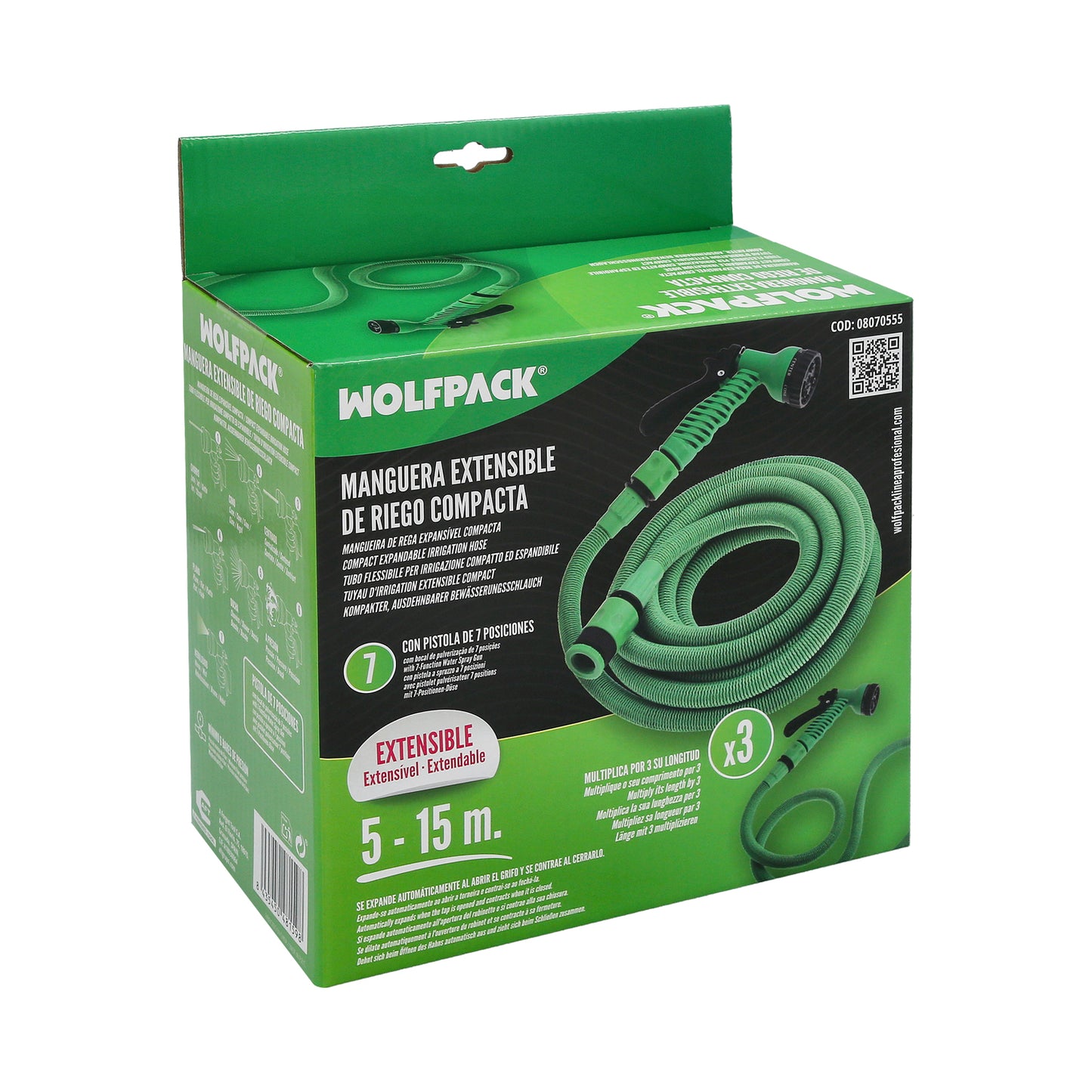 Manguera Extensible Riego Compacto 5 A 15 Metros Con Pistola 7 Posiciones