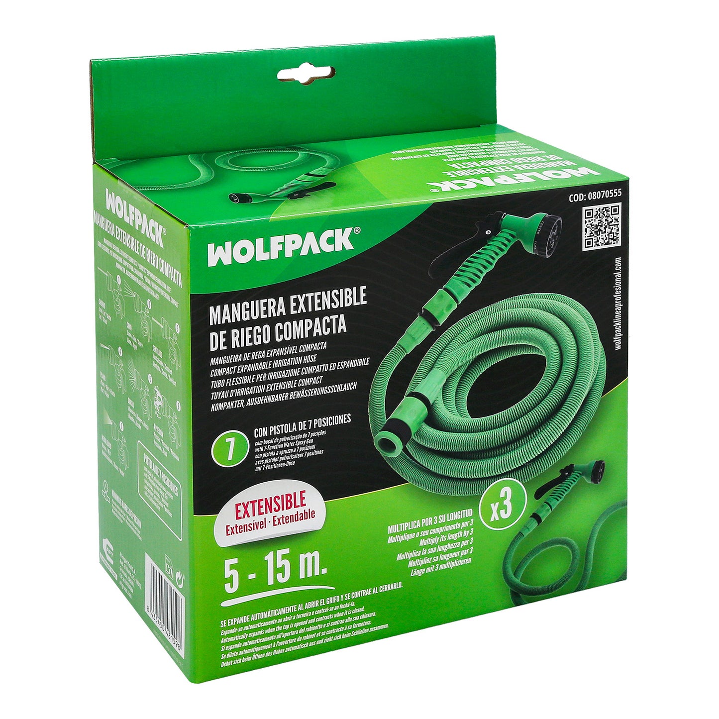 Manguera Extensible Riego Compacto 5 A 15 Metros Con Pistola 7 Posiciones