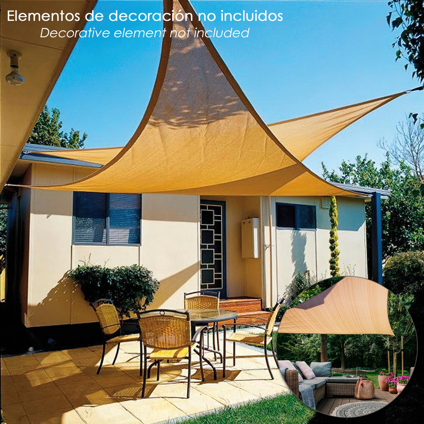 Toldo Vela Sombra Jardin Triangular 3,6x3,6x3,6 metros Beige