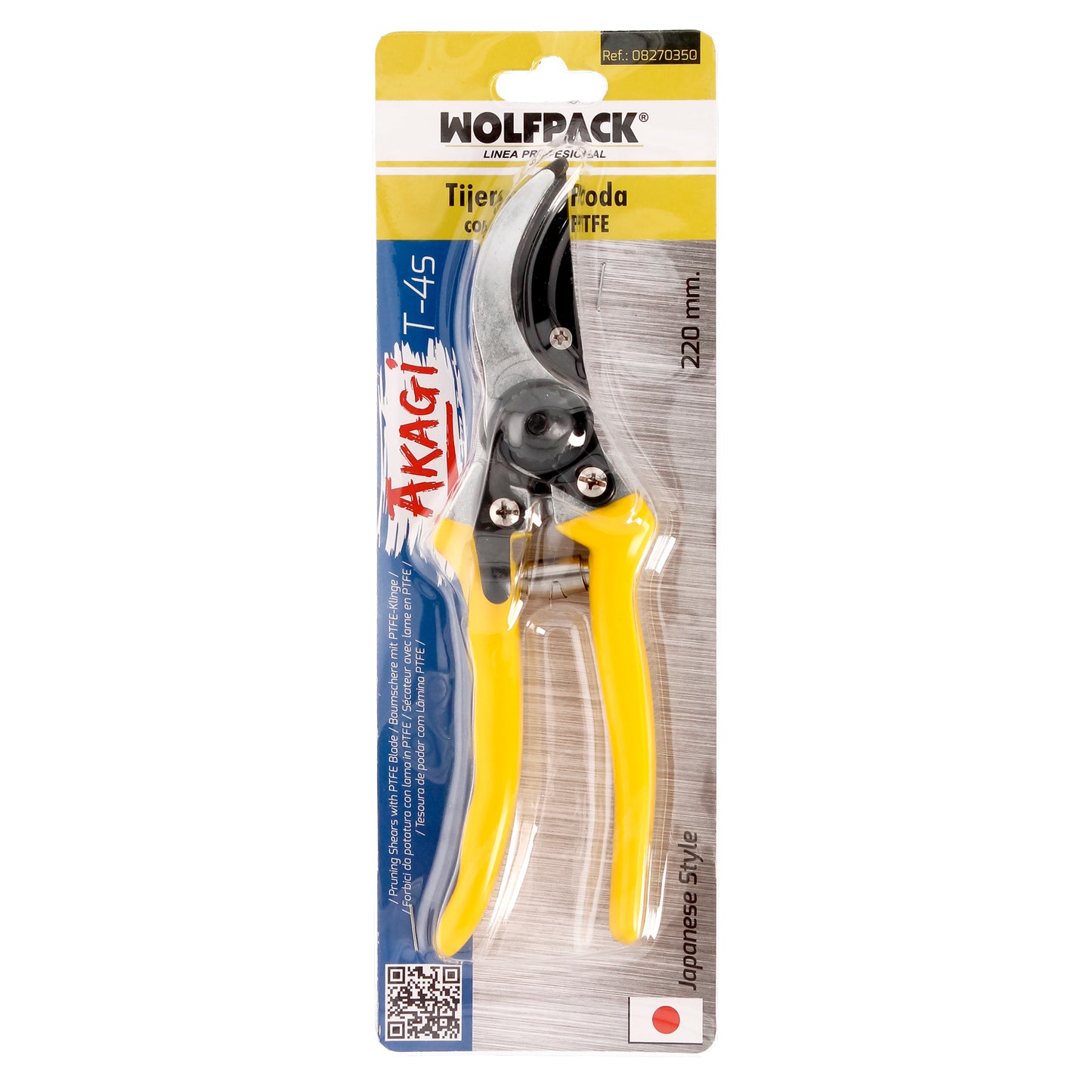 Tijeras Podar 1 Mano Japonesa Akagi T-4S 220 mm. Mangos Aluminio Endurecido, Hoja Recubierta PTFE