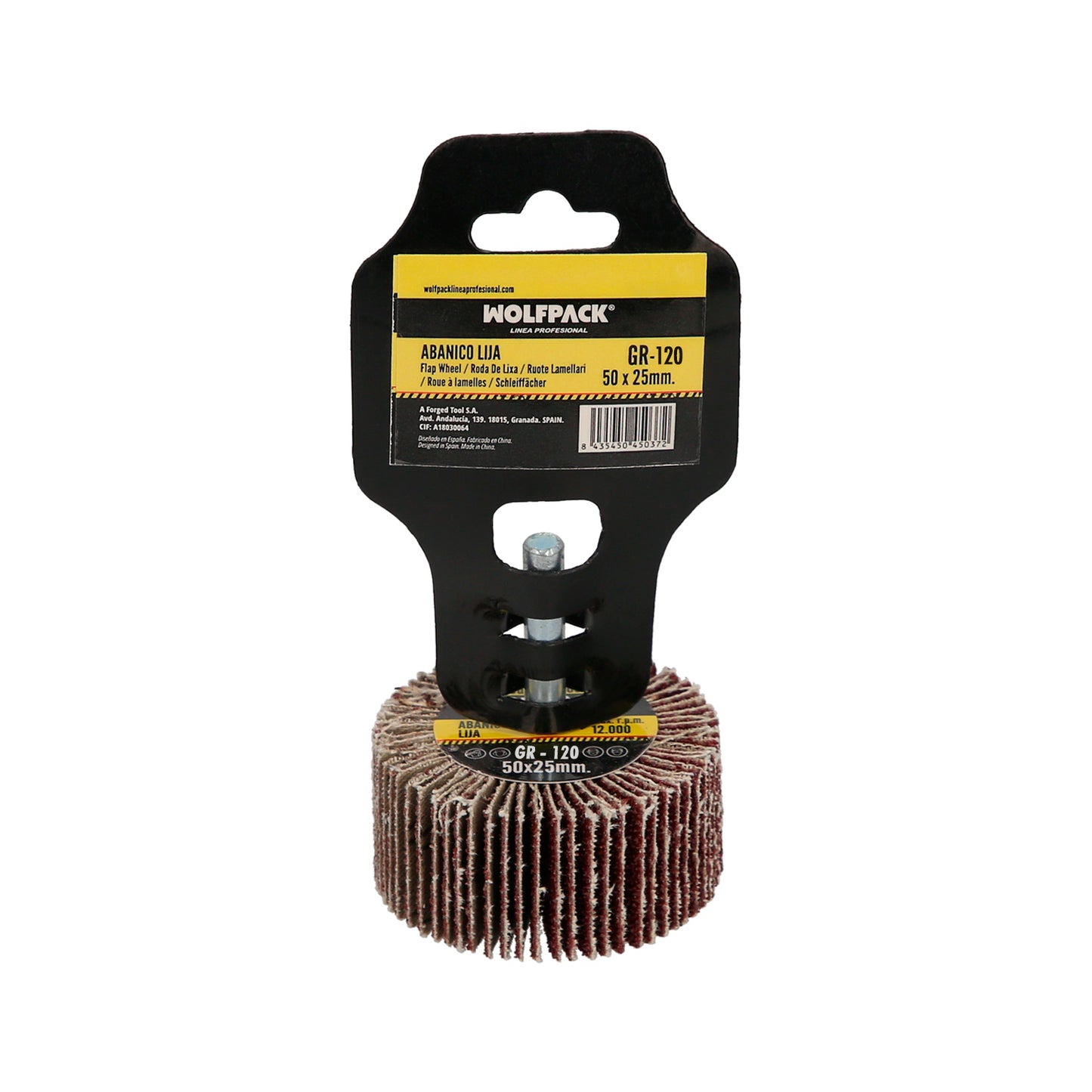 Ventilador de lixa grão 120 Medição Ø 50 x 25 mm. Disco abrasivo de aba, rodas de mil folhas, rodas abrasivas, lixamento, esmerilhamento, polimento