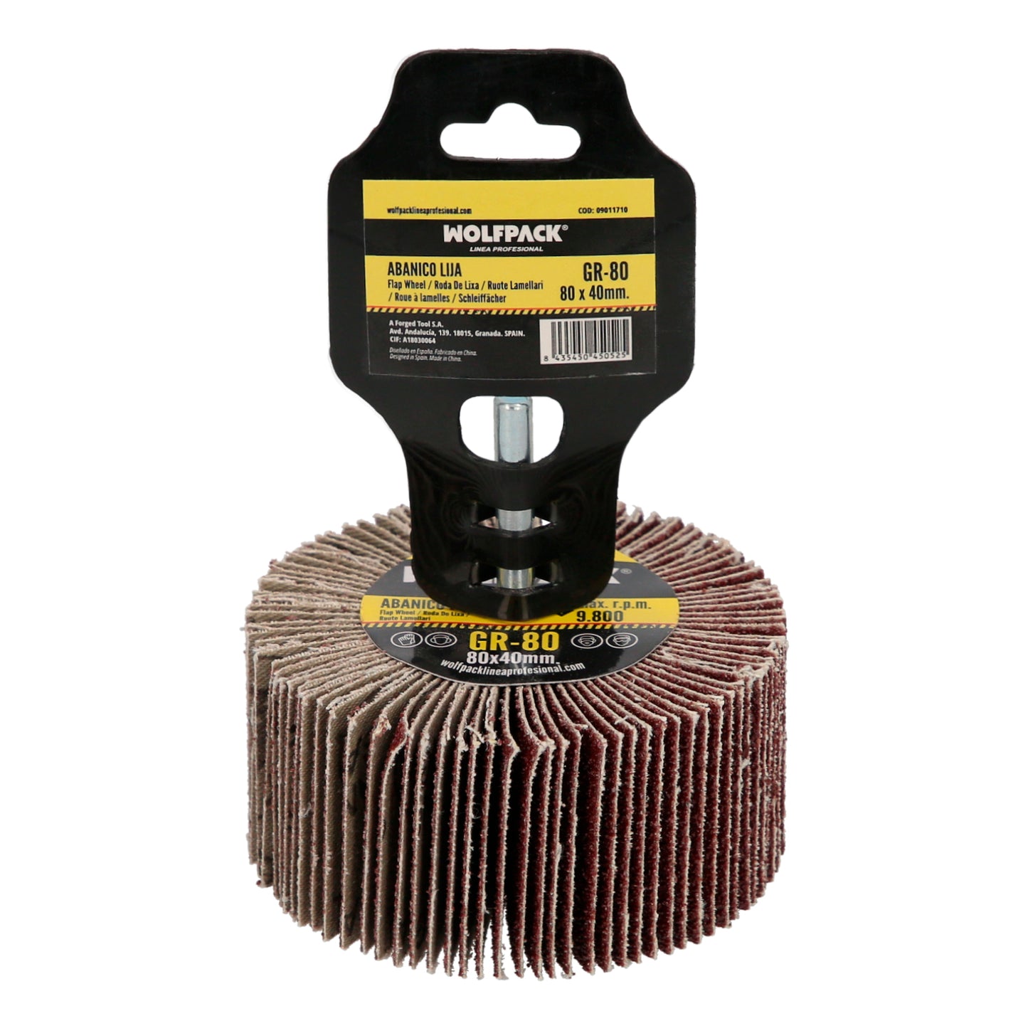 Medição do ventilador de lixamento grão 80 Ø 80 x 40 mm. Disco abrasivo de aba, rodas de mil folhas, rodas abrasivas, lixamento, esmerilhamento, polimento