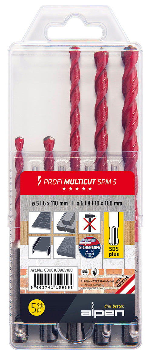 Estuche Brocas Alpen Multiusos / Universal Sds Plus 5 piezas