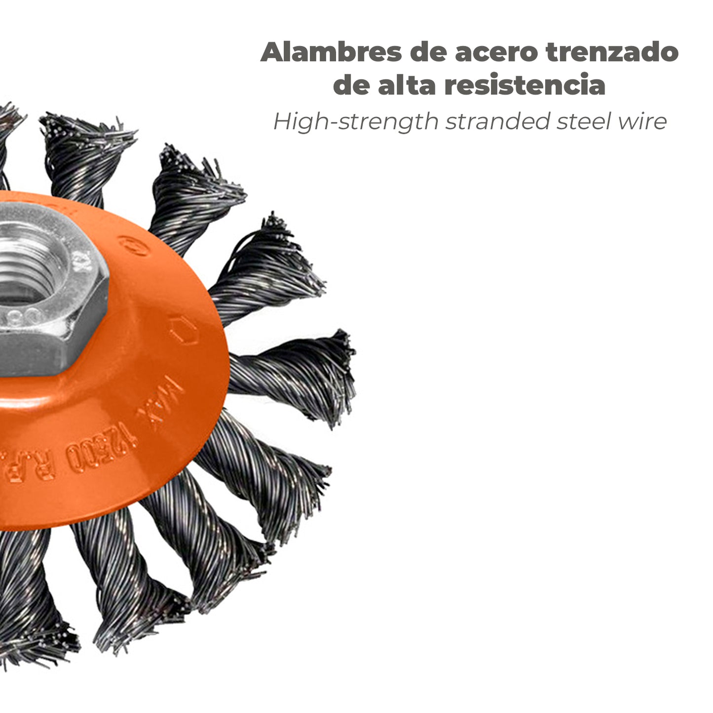 Cepillo Oblicuo Con Alambre De Acero Trenazdo Rosca M14, Ø 100 mm. Alambre de Ø 0,30 mm.
