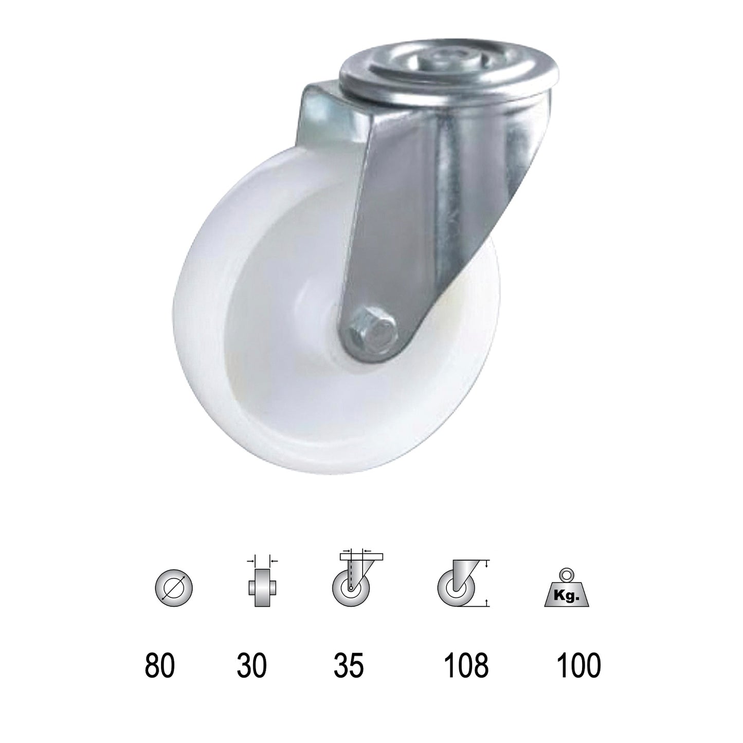 Roda Industrial Nylon Através de 80mm