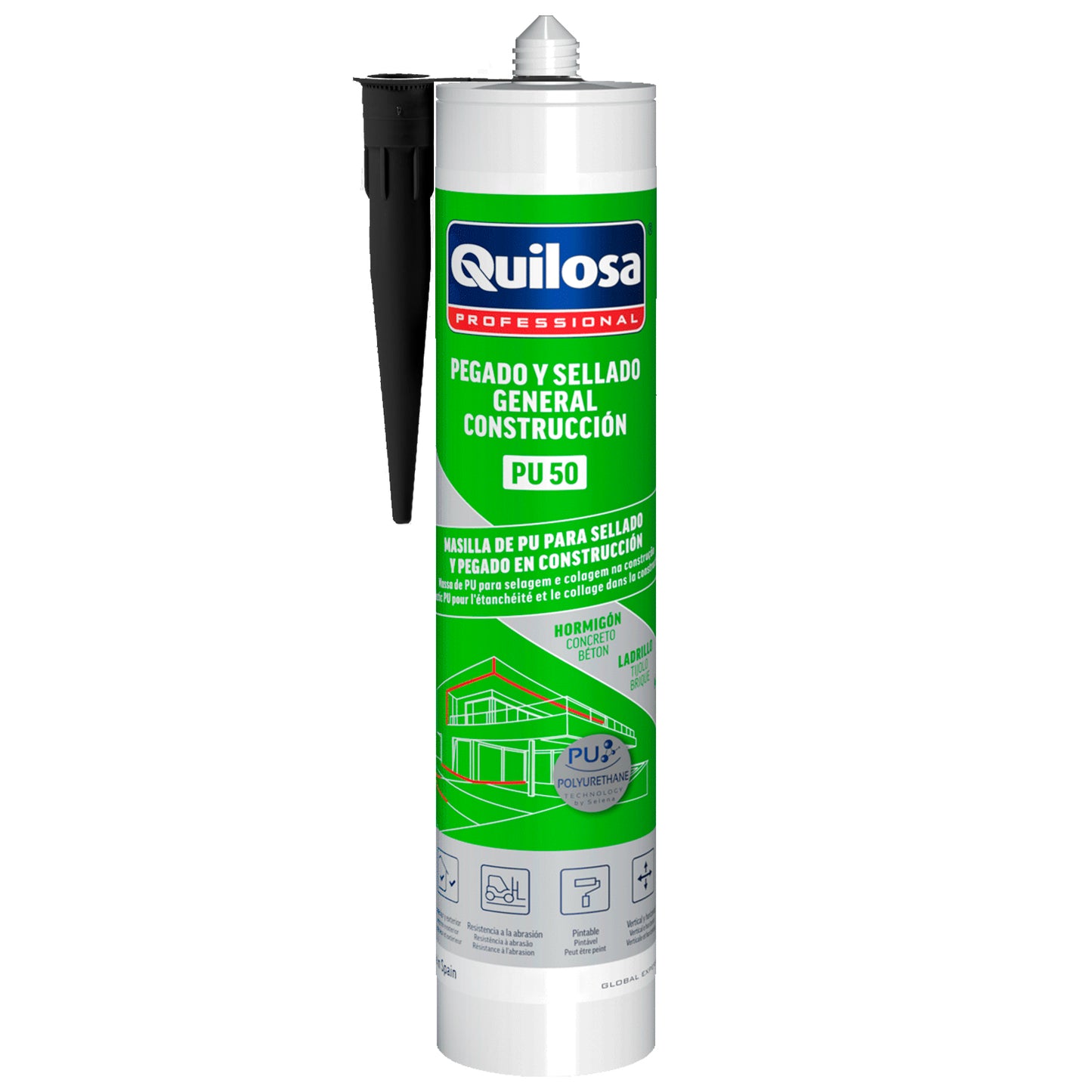 Masilla Poliuretano Negra Cartucho 300 ml.