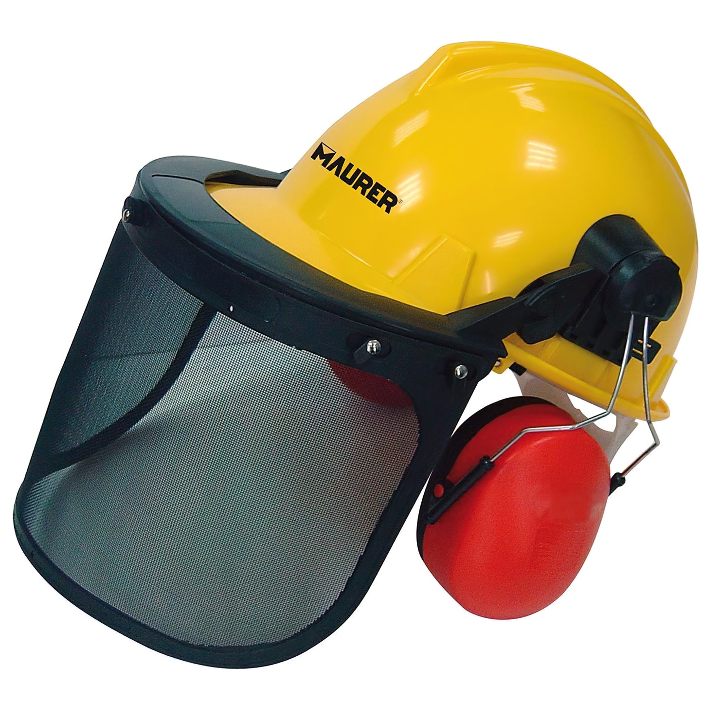 Capacete com viseira, protetor facial de malha e protetor auditivo