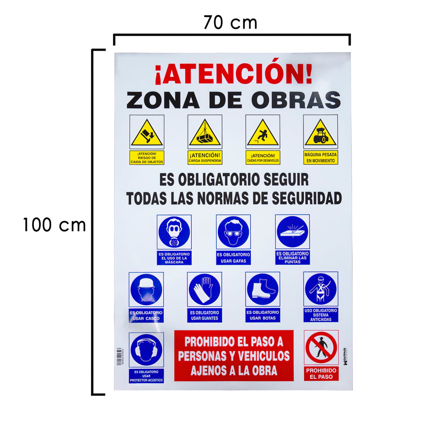 Cartel Combinado Normas Obra 100x70 cm.