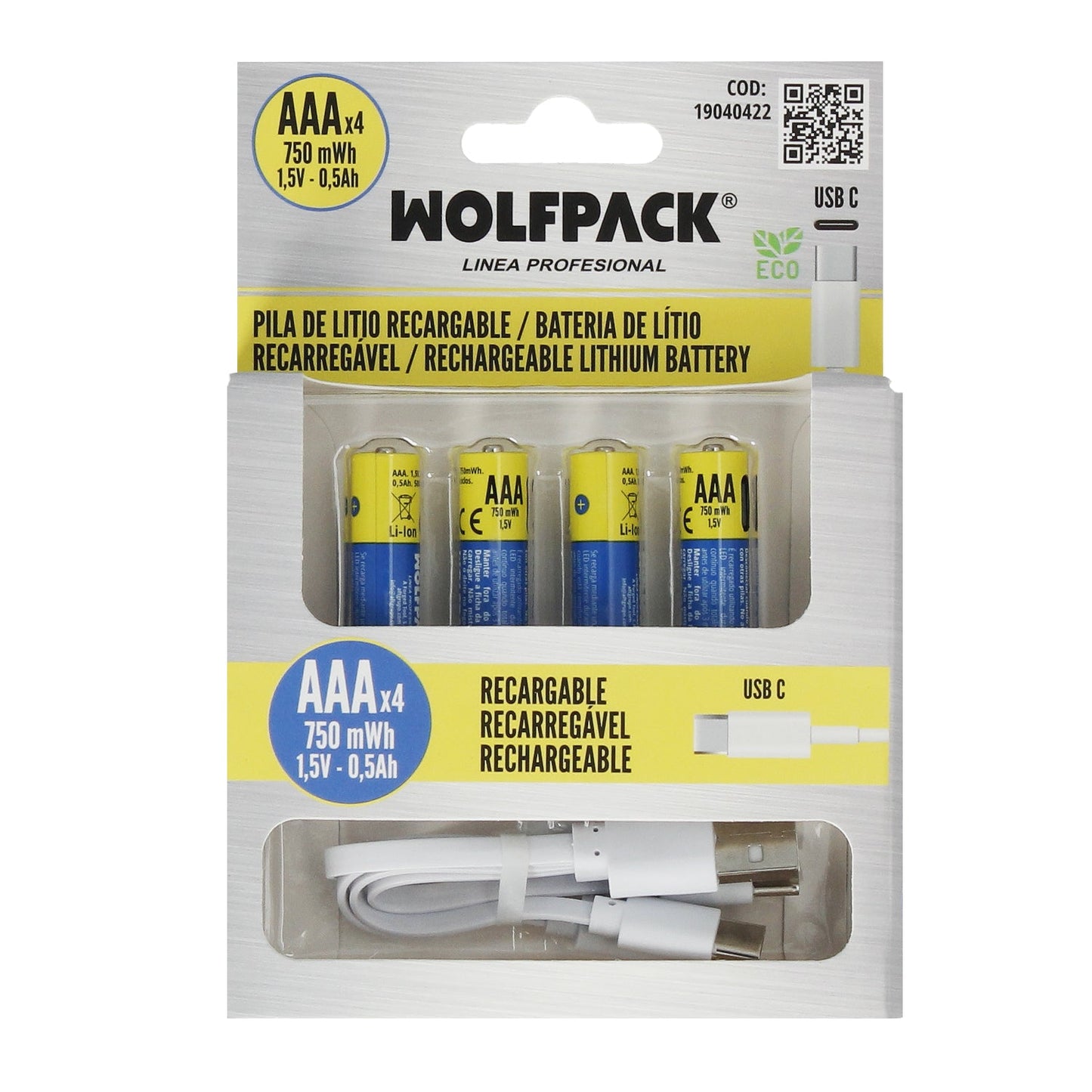 Pila Litio Recargable "AAA" 1,5V USB-C (4 Unidades)