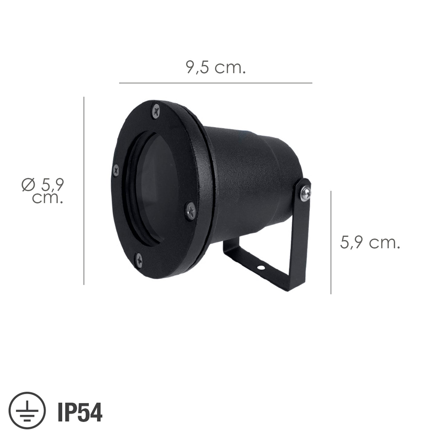 Foco Halógeno Papillon IP54 Jardín Con Soporte Negro