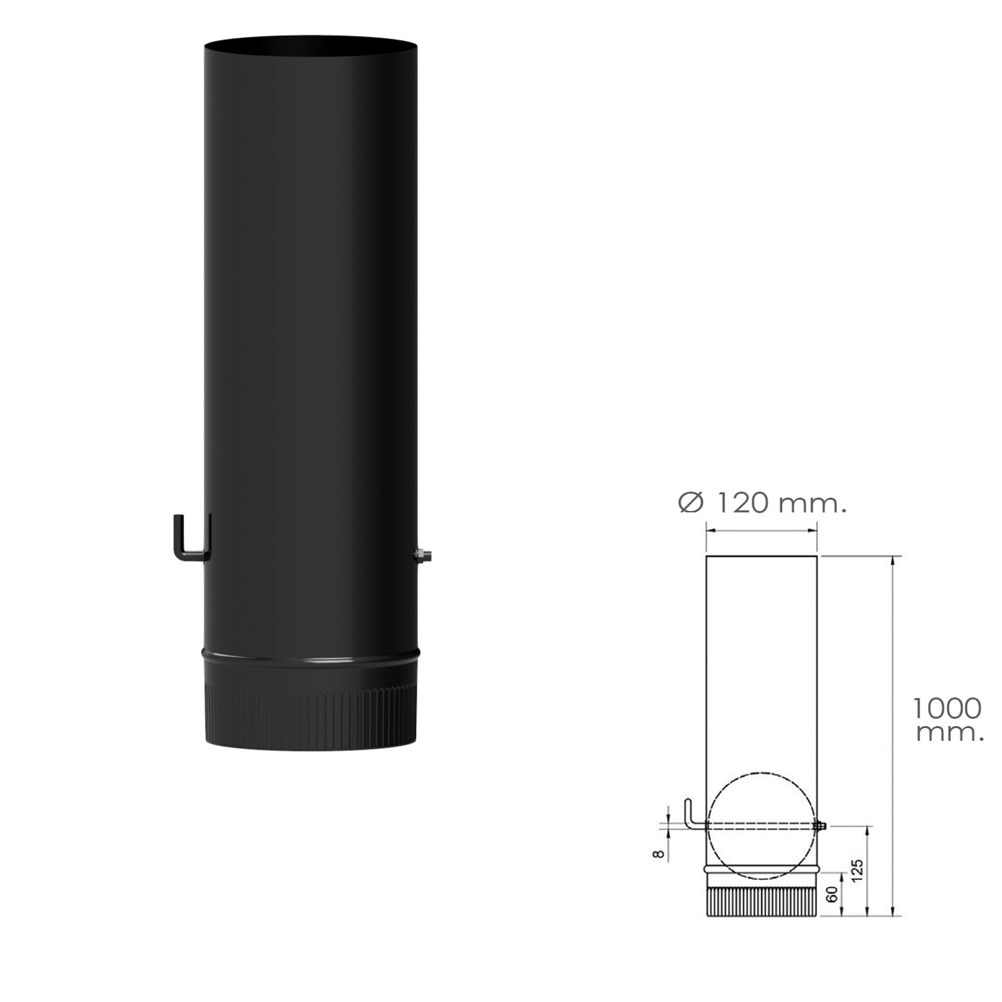 Wolfpack Tubo de Fogão Aço Vitrificado Preto Ø 120 mm. com Fogões Chave Lenha, Lareira, Alta Resistência, Cor Preto