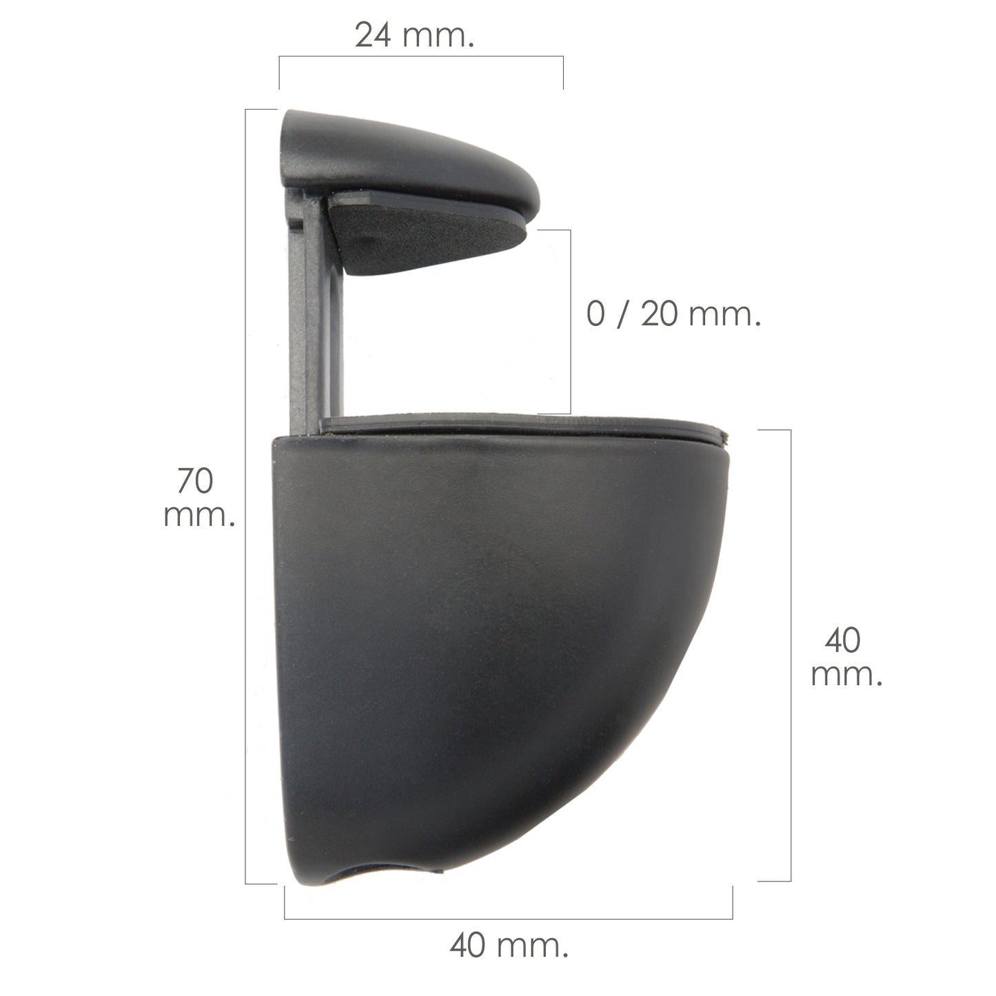Suporte Ajustável Pelicano Para Prateleira 1 / 20 mm. Preto (1 peça)
