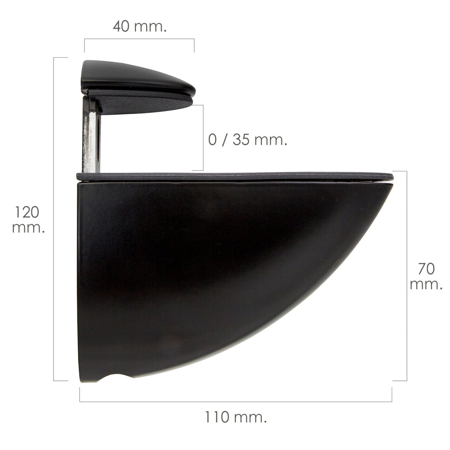 Suporte Pelicano Ajustável Para Prateleira 1 / 35 mm. Preto (1 peça)