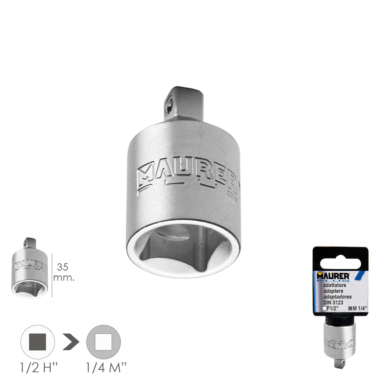 Adaptador, Reductor LLave, Acero Cromo Vanadio Reductor 1/2" a 1/4"