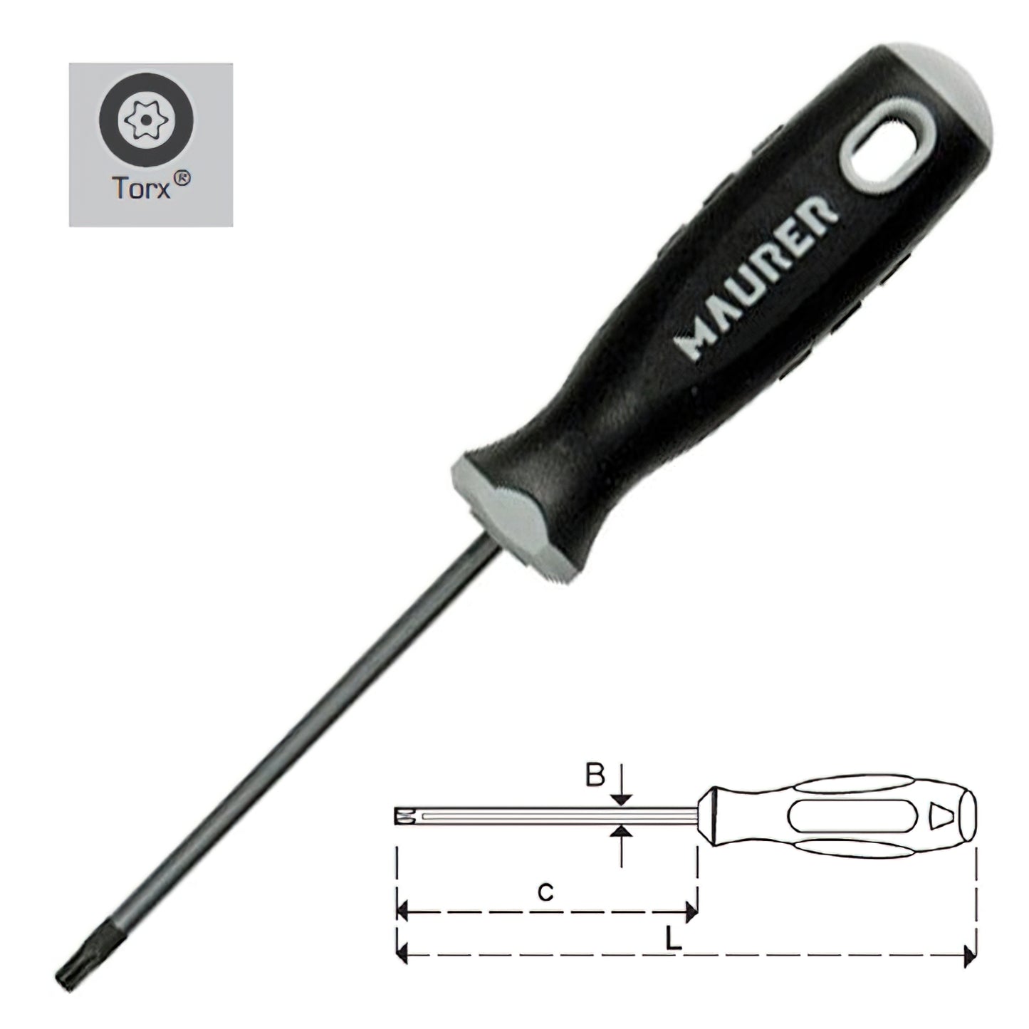 Chave de fenda Maurer Torx inviolável 15 x 80 mm.