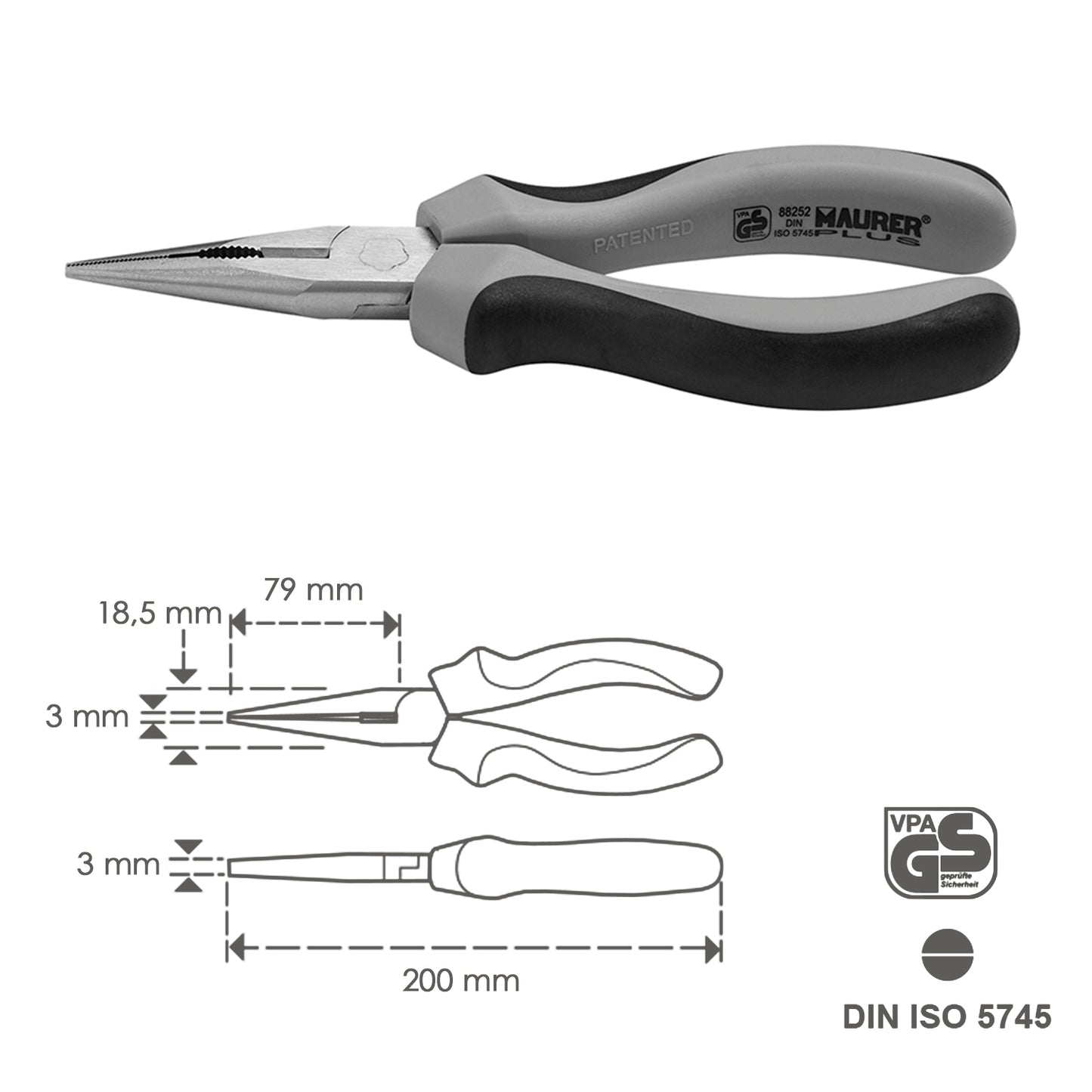 Alicate Boca Reta DIN-ISO 200 mm.