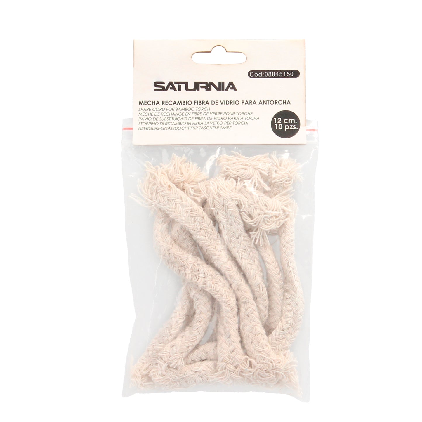 Pavio para tocha de algodão de reposição 12 cm. 10 unidades