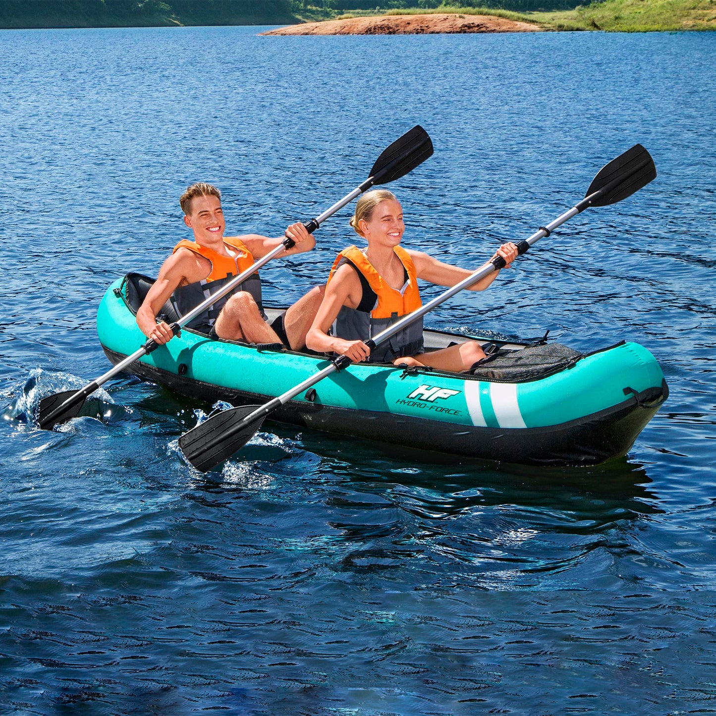 Kayak Rigido 330x86 cm. con Asientos, Remos y Bomba hasta 2 personas.