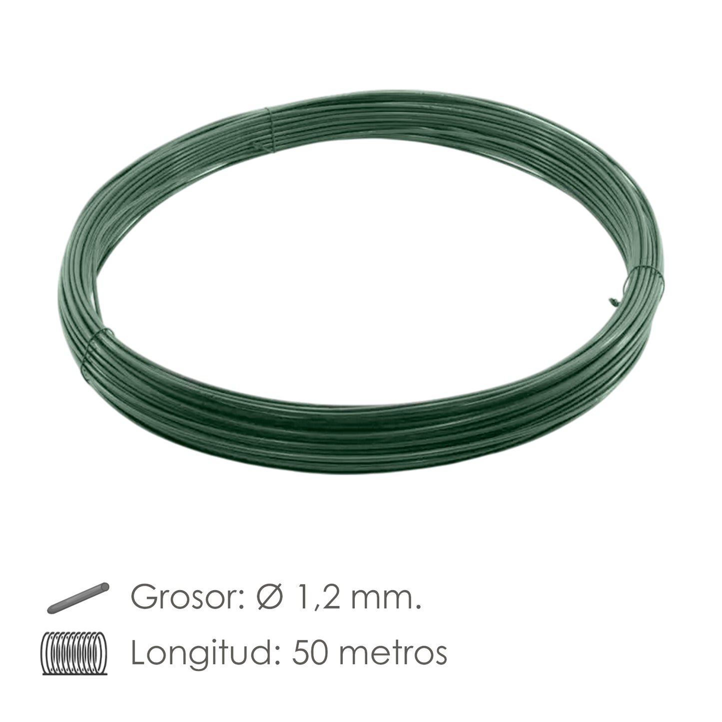 Arame plastificado 1,2 mm. Verde (rolar 50 metros)