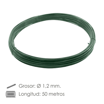 Arame plastificado 1,2 mm. Verde (rolar 50 metros)