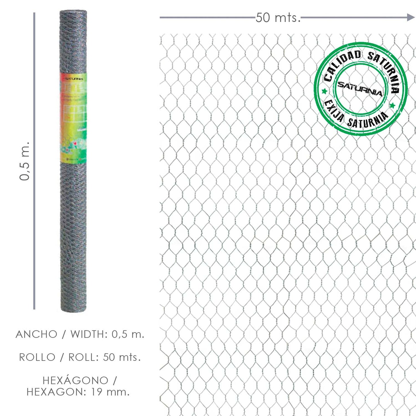 Treliça Tripla Torção 19/ 50 cm. Rolo 50 Metros Uso Doméstico