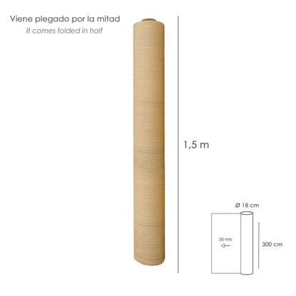 Malla Sombreo Rollo 3.0 x 50 metros, Reduce Radiación, Protección Jardín y Terraza, Regula Temperatura, Color Beige