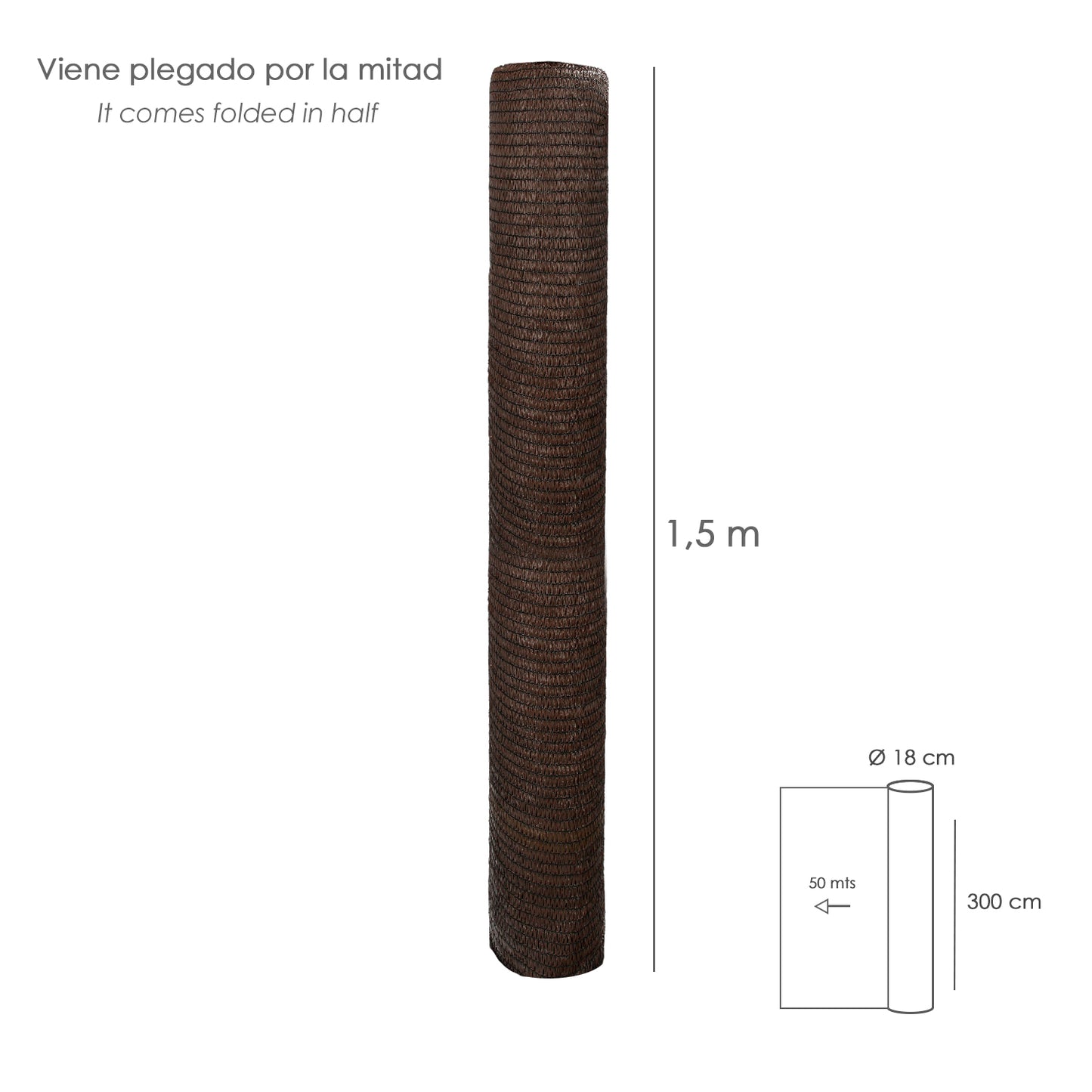 Malla Sombreo Rollo 3,0 x 50 metros, Reduce Radiación, Protección Jardín y Terraza, Regula Temperatura, Color Marrón