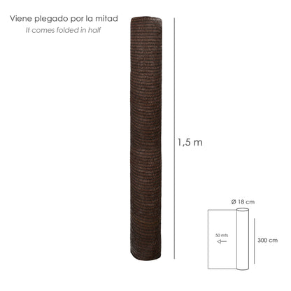 Malla Sombreo Rollo 3,0 x 50 metros, Reduce Radiación, Protección Jardín y Terraza, Regula Temperatura, Color Marrón