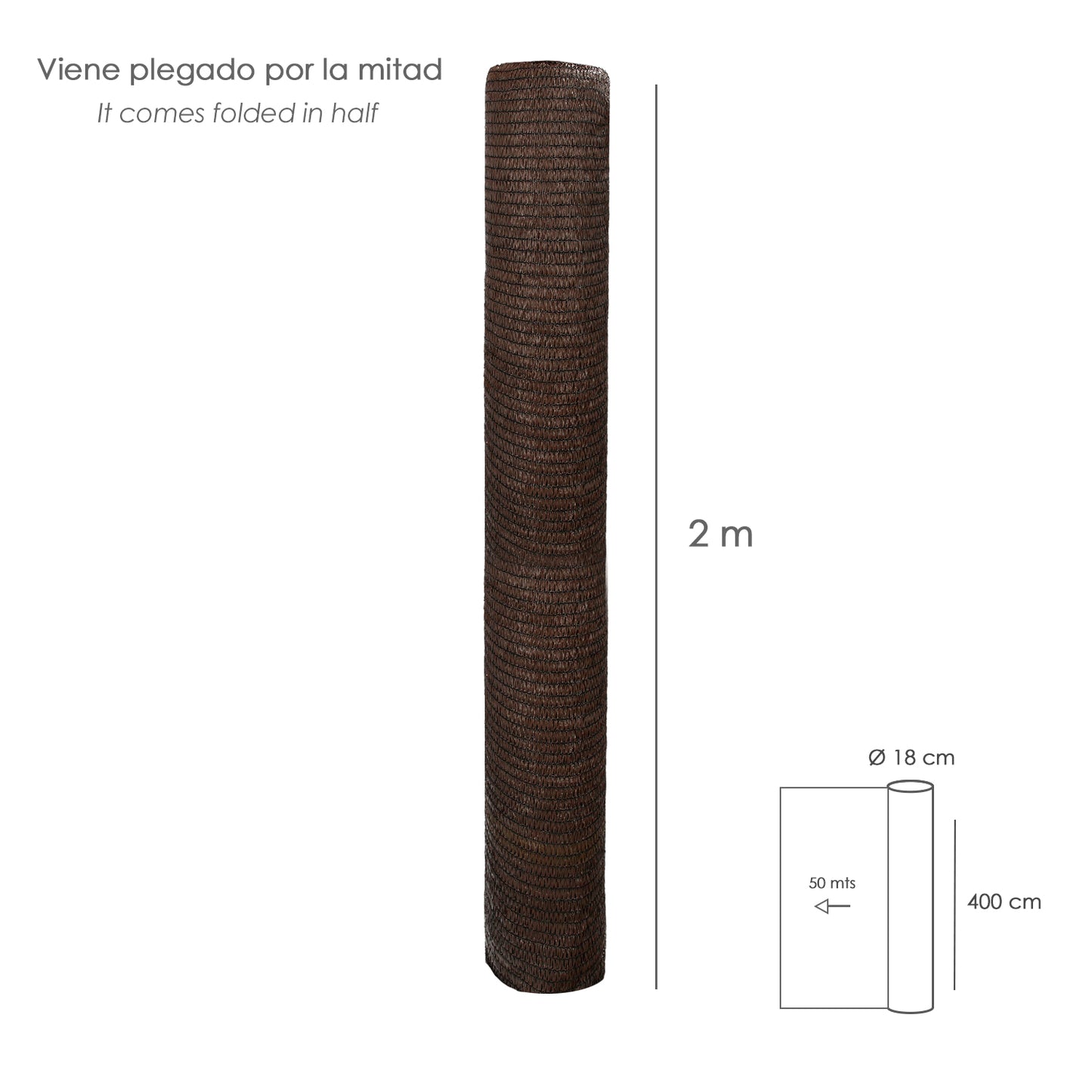 Malla Sombreo Rollo 4 x 50 metros, Reduce Radiación, Protección Jardín y Terraza, Regula Temperatura, Color Marrón