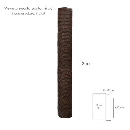 Malla Sombreo Rollo 4 x 50 metros, Reduce Radiación, Protección Jardín y Terraza, Regula Temperatura, Color Marrón