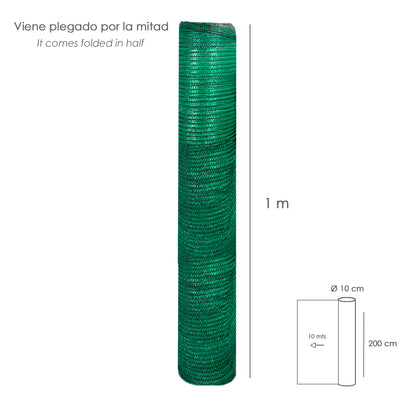 Malla Sombreo Rollo 2,0 x 10 Metros, Reduce Radiación, Protección Jardín y Terraza, Regula Temperatura, Color Verde Claro