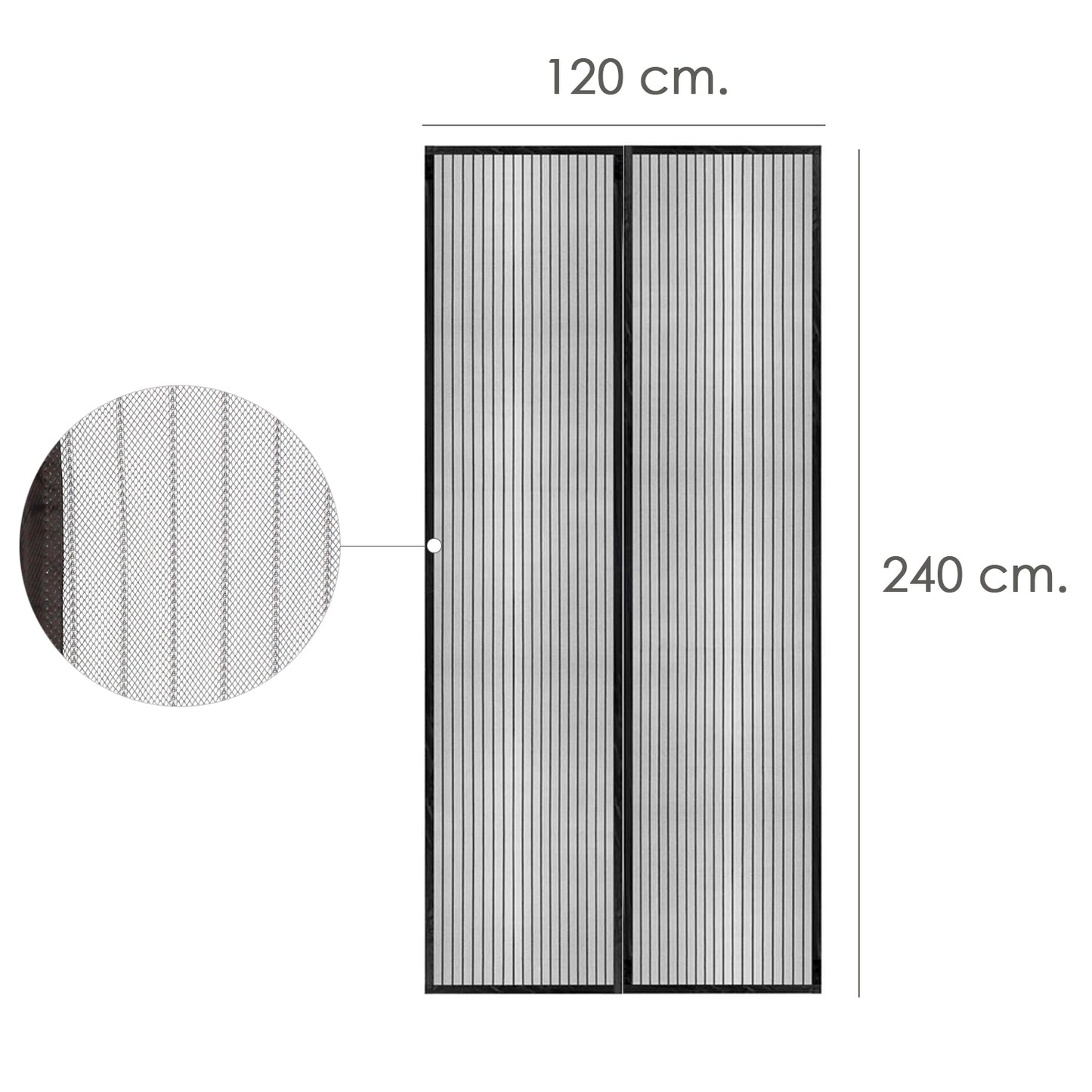 Cortina Mosquitera Para Puertas Con Cierre Central Magnetico Automatico 120 x 240 (Alt.) cm. Color Negro.