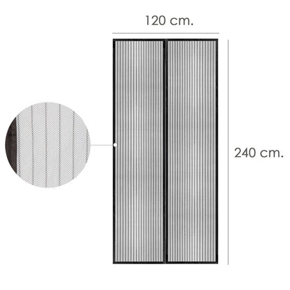 Cortina Mosquitera Para Puertas Con Cierre Central Magnetico Automatico 120 x 240 (Alt.) cm. Color Negro.