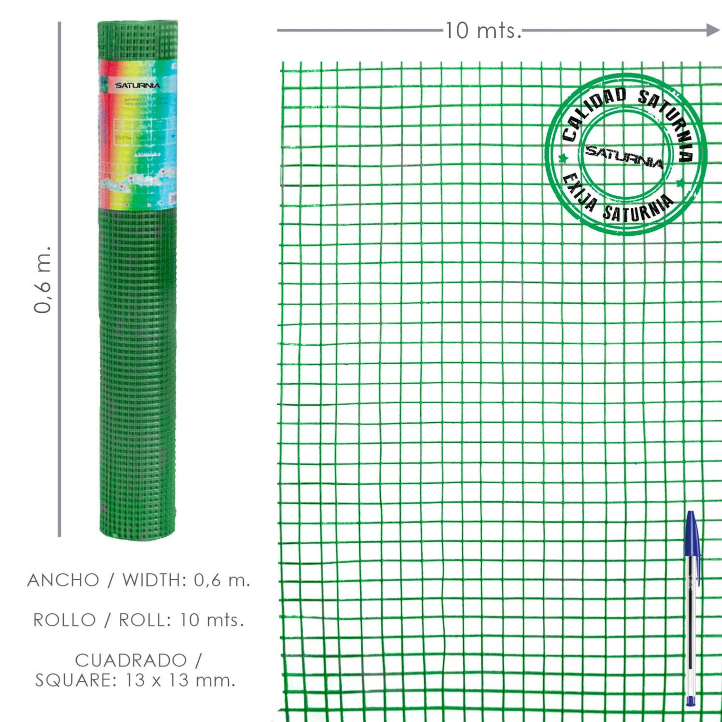 Malha Eletrossoldada Plastificada Curral 13x13 / Altura 60 cm. / Role 10 metros