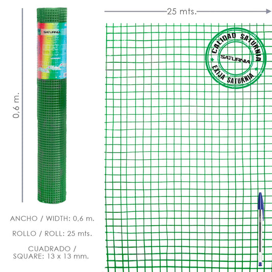 Malha Eletrossoldada Plastificada Curral 13x13 / Altura 60 cm. / Role 25 metros