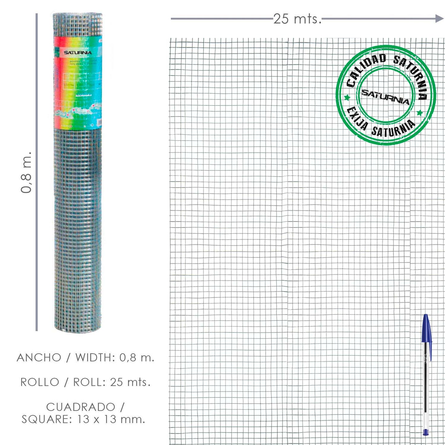 Malha Eletrossoldada Galvanizada 13x13 / 80 cm. Rolo 25 Metros Uso Doméstico