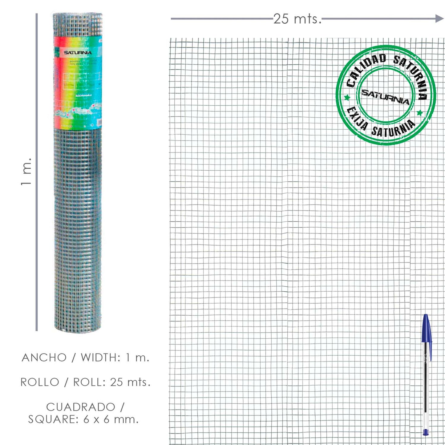 Malha Eletrossoldada Galvanizada 6x6 / 100 cm. rolo 25 Metros Uso Doméstico