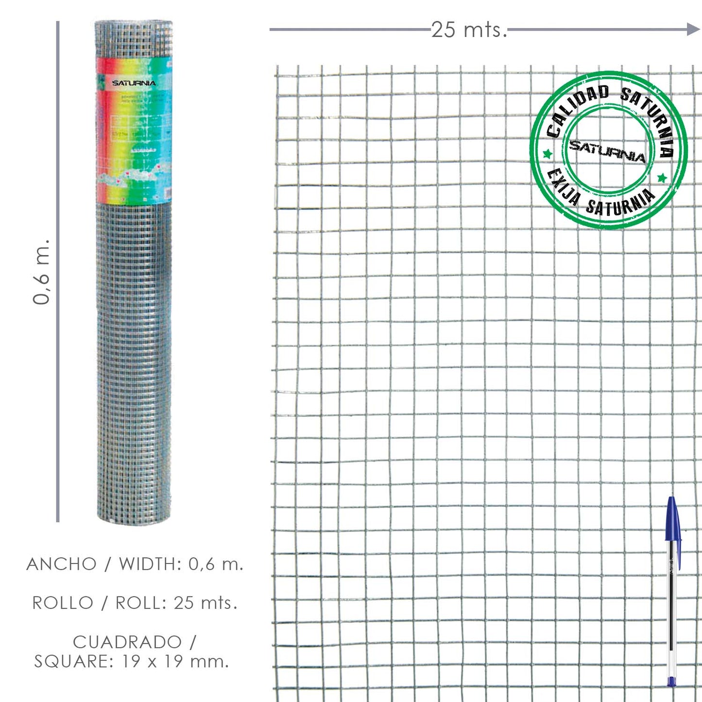 Malha Eletrossoldada Galvanizada 19x19 / 60 cm. rolo 25 Metros Uso Doméstico