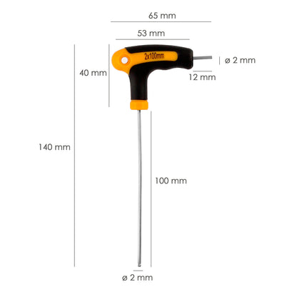 Chave Allen Bimaterial "Soft Touch" Cabo Esférico Formato T 2,0 mm. Aço cromo vanádio, chave de fenda Allen, chave hexagonal