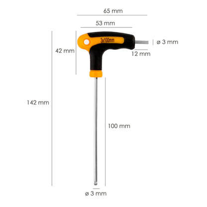 Cabo Esférico Bimaterial "Soft Touch" Chave Allen Formato T 3,0 mm. Aço cromo vanádio, chave de fenda Allen, chave hexagonal