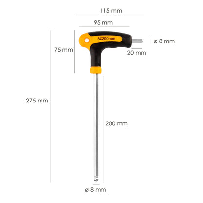 Chave Allen Com Cabo Bimaterial "Soft Touch" Bola Formato T 8,0 mm. Aço cromo vanádio, chave de fenda Allen, chave hexagonal