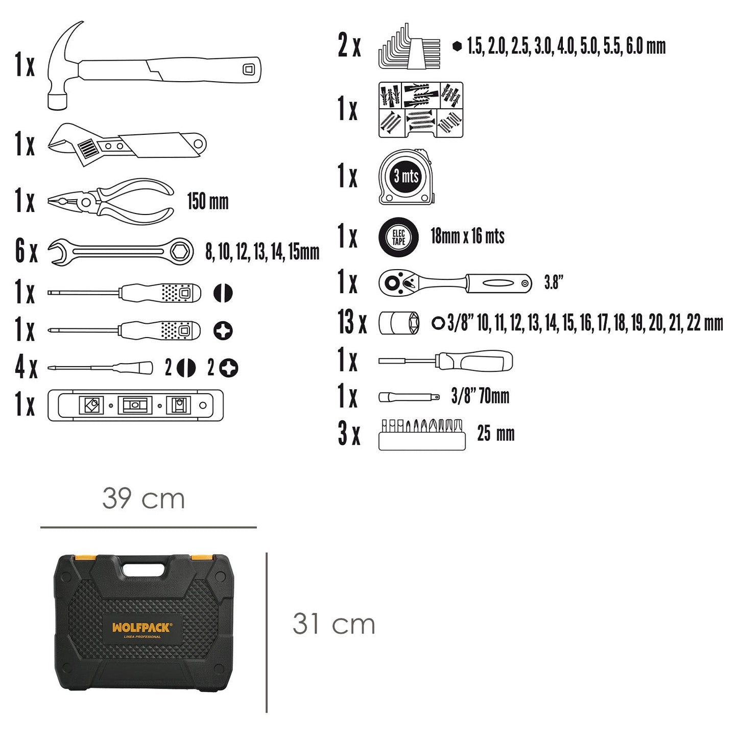 Conjunto de ferramentas de 140 peças com pasta