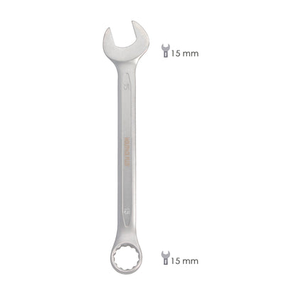 Llave Combinada Plus 15x15 Acero Cromo Vanadio DIN 3113. Llave Doble Boca, Llave Fija, Llave Estrella