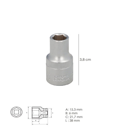 Chave de caixa hexagonal 1/2" 14 mm. Perfil de 6 faces. Aço cromo vanádio, bordas redondas