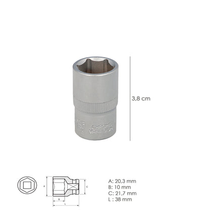 Chave de caixa hexagonal 1/2" 14 mm. Perfil de 6 faces. Aço cromo vanádio, bordas redondas