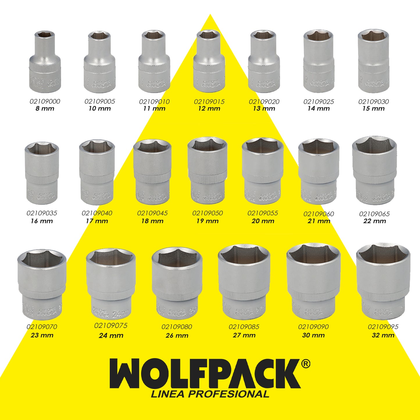 Chave de soquete hexagonal 1/2" 23 mm. Perfil de 6 faces. Aço cromo vanádio, bordas redondas